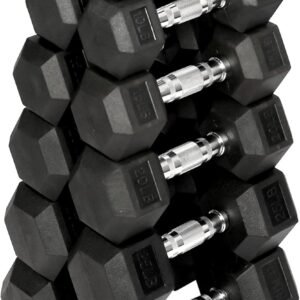Premium Rubber Coated Hex Dumbbell Weight Set and Storage Rack. Multiple Packages