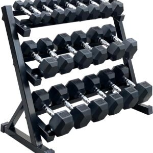450-550 lb Dumbbells Weight Sets with Rack Rubber Encased Hex Dumbbell Free Weights 5-45 LB(9 Pair) Weight Rack with Dumbbells Set for Your Home Gym
